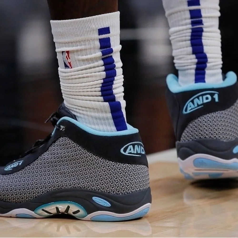 SuperRareAND1 Tai Chi LX Mid Men's Navy Blue with Teal n White Basketball Shoes - Picture 8 of 8